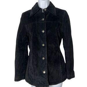 bp Black Suede Button-Front Blazer Jacket